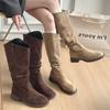 Botas Altas Retro de Tacón Grueso Botas de Equitación Zapatos de Mujer 2025 Nuevo Otoño Invierno Botas Holgadas Botas Martin Fruncidas Botas de Moda