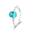 Anel Rui Zuan S925 Prata Esterlina Feminino Paraíba Simples Moda Pedra Sintética Oval 2 Quilates Anel Feminino