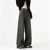 Pantalones casuales de algodón lavado de color liso para hombre, estilo de verano delgado, pantalones de pierna ancha holgados retro americanos, pantalones de pierna recta ligeramente acampanados de moda