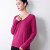 Suéter de punto de alta gama listo para usar para mujer, con cuello en V y manga larga, corte holgado, adecuado para primavera y otoño, top tipo camiseta base sin costuras