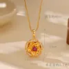 Nuevo Colgante de Flor de Rosa Giratoria de Rubí Dorado Chino-Vietnamita para Mujer, Collar de Flor de Oro Imitación a la Moda, Joyería Meilong