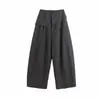 Pantalones anchos grises curvos nuevos de principios de otoño para mujer, efecto dos piezas con panel trasero decorativo, diseñados para ser holgados y estilizar, pantalones casuales de pierna recta
