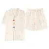 [Algodón Puro] Nuevo Pijama de Verano 2026 para Mujer, Cuello Solapa de Manga Corta, Pantalones Cortos con Estampado Lindo, Dulce Conjunto para Estar en Casa