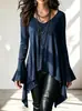 Top de manga longa, gola redonda, cor sólida, assimétrico, 2026, moda feminina, estilo europeu e americano, disponível para vendas transfronteiriças na Amazon, coleção outono/inverno, em estoque