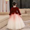 Vestido Infantil Degradê Vermelho Vestido de Princesa Anfitriã Casamento Infantil Menina Elegante Piano Vermelho Vestido de Apresentação
