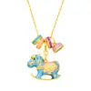 Rueda de la Fortuna S925 Plata de Ley Caballo Mecedora Feliz Collar para Mujer, Collar de Esmalte Color Macarrón, Diseño Infantil, Hecho a Medida