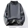 Comércio Exterior Transfronteiriço Suéter de tricô masculino britânico slim fit retrô, imitando duas peças, com gola de camisa patchwork estilo coreano e forro de fleece