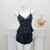 Conjunto de pijama camisola de renda francesa para mulheres, conjunto de shorts de seda gelada de verão, estilo puro e sensual, camisola sexy, conjunto de duas peças