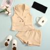 Ropa para Niños Traje de Verano para Niñas Top sin Mangas con Broche de Uña Shorts Blancos sin Tirantes con Rizo Conjunto de 3 Piezas