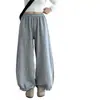 Pantalones jogger de estilo coreano con dobladillo dividido para mujer, de cintura alta, elásticos, de corte holgado, pantalones tipo linterna, versátiles para uso casual y deportivo, pierna ancha, largos