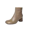 Botines Cuadrados de Piel de Vaca de Primera Capa Botas con Tacón Medio Grueso Otoño Invierno Nuevo Estilo Cremallera Lateral Botas de Moda de Piel Genuina Botines Cómodos para Mujer 40