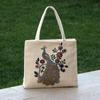Bolsa de Lona Bordada a Doble Cara con Alambre Dorado de Pavo Real, Bolso de Doble Asa, Bolso de Compras de Gran Capacidad, Nuevo Estilo Étnico, Bolsa de Viaje