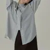 Tubo de Arroz Haverjce Chica Artística Atmósfera Lazo Camisa Rayada Suelta Camisa de Otoño Top