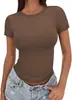 2025 Nova Moda Europeia e Americana da Amazon Camiseta Feminina Slim Fit Gola Redonda Justa Sexy Top de Verão Roupa Feminina