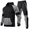 2026 Comercio Electrónico Transfronterizo Conjunto de Sudadera con Capucha y Pantalones de Chándal para Hombre Talla Europea Bloque de Color Moda Patchwork Conjunto de Dos Piezas Tendencia Conjunto de Tacto de Alta Calidad