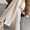 Pantalones de lana de pierna recta con abertura, Pantalones casuales de espiga para mujer, Pantalones versátiles de pierna estrecha ancha engrosados que hacen que las piernas se vean más largas