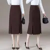 Falda de traje de doble raja hecha a medida para mujer, nuevo estilo de otoño, elegante falda lápiz de cintura alta de longitud media en línea A