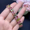 Pulseira de Turmalina Pura Natural com Cravação em Prata Esterlina S925, Cristais Limpos, Boa Cor, Pedra Principal 4*6mm