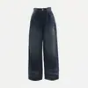 Jeans Laranja Infantil com Padrão Bigode de Gato, Design Lavado, Perna Larga para Mulheres, Caimento Solto, Emagrecedor, Moderno, Versátil, Calças de Comprimento Total.