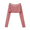 Roupas Femininas Transfronteiriças 2026 Moda Europeia e Americana Versátil Casual Simples Solto Gola Caída Suéter de Tricô Listrado para Mulheres G89068