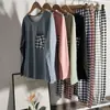 Pijama Cuadros Clásico Blanco y Negro para Mujer, Primavera y Otoño, Cuello Redondo, Se Puede Usar Afuera, Imitación de Algodón, Transpirable, Delgado, Ropa de Casa, Conjunto de Manga Larga