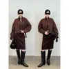 Design especial estilo americano~ Jaqueta de camurça com cadarço e gola alta vintage para mulheres, curta, solta, casual, jaqueta petite para outono e inverno