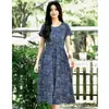 2026 Nuevo Estilo de Verano Casual Estampado con Cordones Cintura Adelgazante Vestido de Manga Corta de Algodón Puro Vestido Largo para Viajes Vacaciones para Mujeres