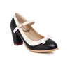 Zapatos de moda para mujer, comercio exterior británico, nuevos 48, punta redonda, tacón alto con hebilla, tacones altos de colores combinados gruesos, zapatos 32, blanco