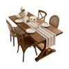 Camino de mesa de algodón y lino con costuras, estilo americano vintage, tejido en dos colores con borlas, para mesa de centro, mesa de té, mantel largo decorativo de tela
