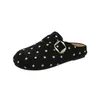 Sandalias Birkenstock retro de gamuza con lunares, punta redonda, plataforma, slip-on estilo coreano, zapatos de media pantufla slip-on perezosos para otoño/invierno para mujer