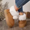 Botas de Neve Grossas com Pompons Fofos de Inverno para Mulheres, Botas Curtas Quentes com Veludo Extra, Sapatos de Algodão Antiderrapantes, Slip-on, Multicor, Feminino