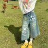 Jeans Acortados con Estampado de Graffiti Retro Americano para Mujer 2026 Verano Delgados de Cintura Alta Sueltos Pantalones Capri de Pierna Ancha Cuidadosamente Seleccionados