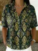 2026 Verano Transfronterizo Nuevo Top Casual para Mujer con Estampado Floral, Estilo Vacacional, Holgado, Cuello Solapa en V, Manga Corta