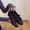 Versión de piel de oveja ~ Zapatos Mary Jane plateados con lazo francés, tacón bajo, punta cuadrada, boca baja, estilo ballet para mujer