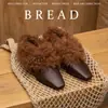 Zapatos Planos de Piel de Vaca con Pelo para Mujer, Novedad Otoño e Invierno, Forro de Piel de Cerdo, Punta Cuadrada, Tacón Medio Grueso, Zapatos Planos para Mujer