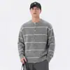 Cárdigan suéter a rayas de alta gama para hombre, cuello redondo, de un solo botón, prenda exterior de punto casual para otoño e invierno, al por mayor