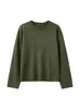 Camiseta verde de cuello redondo y manga larga para mujer, prenda interior de otoño, nuevo estilo coreano 2026, hombro normal, corte relajado, top elegante