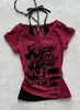 2026 Amazon Cuello Halter Verano Retro Estampado de Guitarra y Alas Y2K Manga Corta Camiseta Estampada Rosa para Mujer Venta al por Mayor