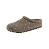 Pantuflas de algodón de un paso con suela gruesa para mujer 2026 moda de invierno de lunares con forro de felpa, sin talón, cerradas para casa
