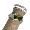 Exquisito Anillo de Zirconia Verde Esmeralda para Mujer, Diseño Geométrico Irregular, Elegante y con Estilo, Anillo Abierto Ajustable para el Dedo Índice