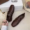 Mocasines planos de piel de oveja estilo retro para mujer, nueva colección otoño 2026, con cierre de velcro, zapatos casuales de suela blanda