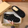 Zapatos Mocasines de Suela Gruesa con Lunares Estilo Perezoso Coreano Bolso Tote Peludo Mules Zapatos de Medio Abierto sin Espalda para Mujer Casual Nuevo Estilo 2026 Lana Otoño
