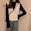 Suéter tipo chaleco abrigo estilo japonés para mujer, chaleco de punto trenzado estilo coreano, holgado y versátil, top corto grueso para invierno