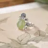 Yilu Anillo de Plata de Ley S925 Jade Natural Hetian Jade Qingshui Anillo Abierto Patrón de Cicada Dorada Antigua Hierba Tang