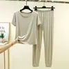 Conjunto de Pijama Redondo EcoSilk para Mulheres, Casual de Verão Tamanho Grande Camiseta e Calça Jogger, Conjunto de Duas Peças Leve e Fresco para Casa