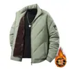 Chaqueta de algodón acolchada con patrón de rombos, cuello alto grueso forrado de felpa para hombres, jóvenes y padres de mediana edad