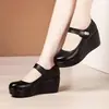 Sapatos plataforma bico redondo estilo "mom" para mulheres, novo modelo outono 2026, impermeáveis, com sola grossa, sapatos de salto plataforma antiderrapantes para meia-idade e idosos