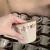 Taza pintada con engobe estilo chino, taza de cerámica floral retro con asa, adecuada para uso en la oficina o en casa, para beber agua o café
