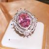 Anel Aberto Rosa Zircônia Rosa Full Diamond Rede Social ao Vivo Simulação Turmalina Rosa para Mulheres