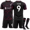 2627 Camisa do Exército Vermelho Número do Clube 11 Salah Uniforme de Time Esportivo Liverpool Segundo Uniforme de Fora Conjunto de Kit de Futebol